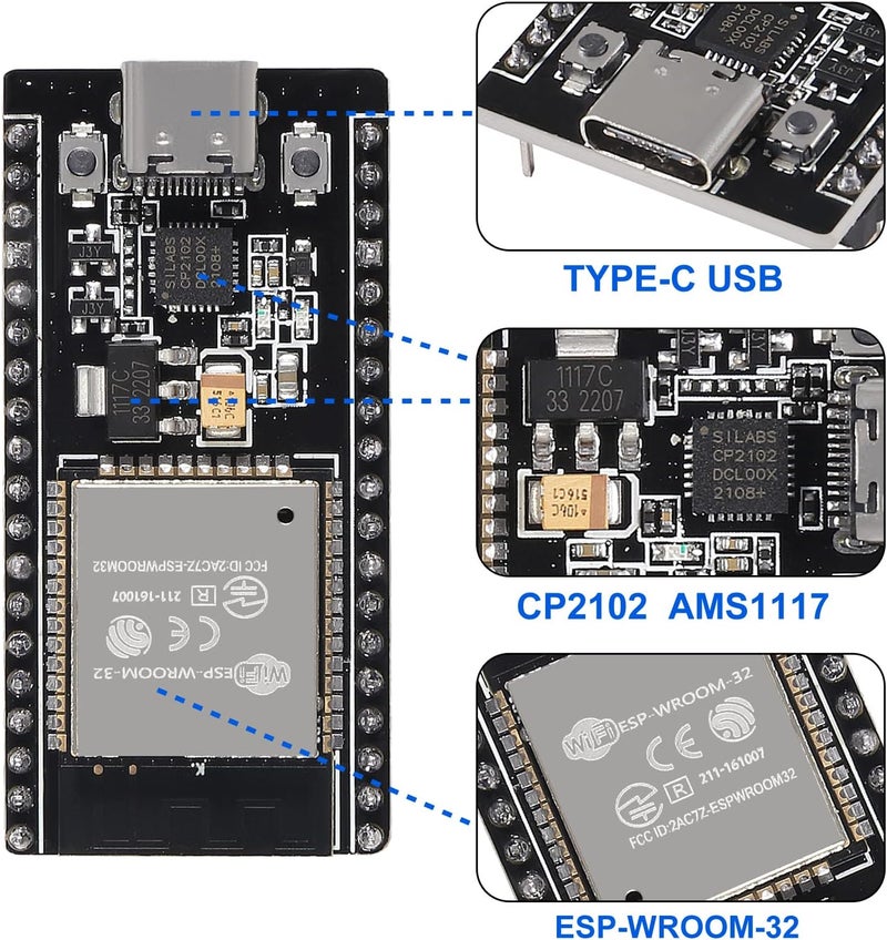 AiTrip 3 Sets ESP-WROOM-32 ESP32 ESP-32S 38Pin Development Board Type C Interface ESP-WROOM-32 with ESP32 Breakout Board Shield Terminal Adapter for ESP32 38 PIN Narrow - Image 5